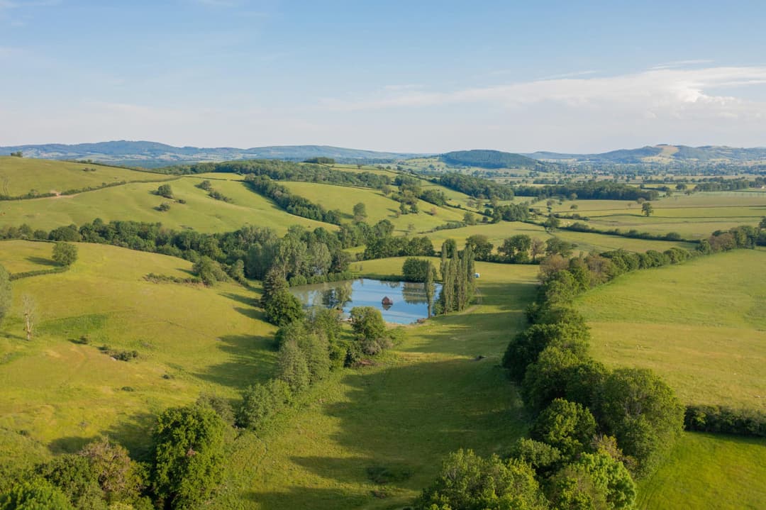 Charmante cabane au milieu d'un étang 