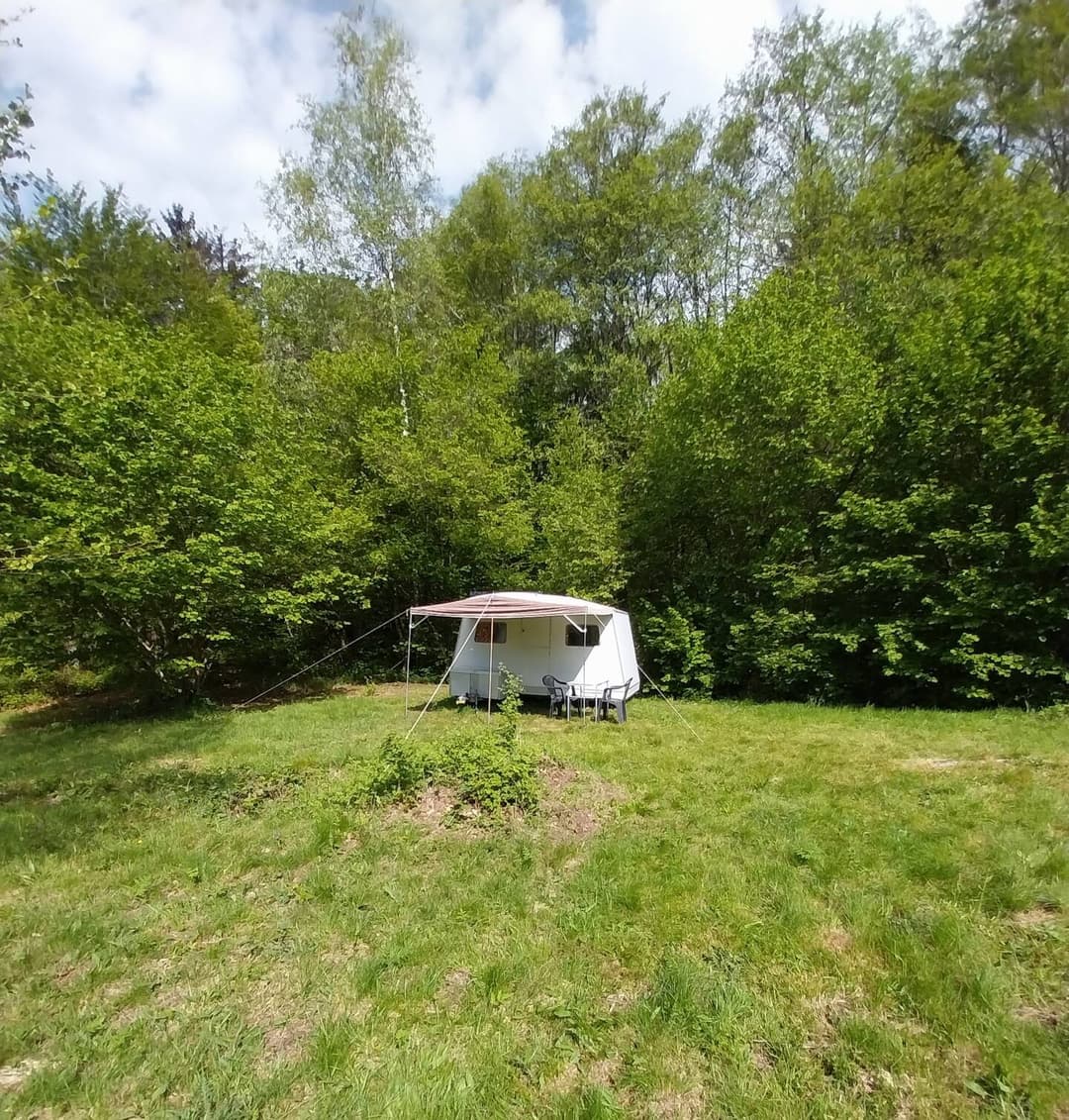 Caravane vintage des années 70 avec accès à l’étang privé 