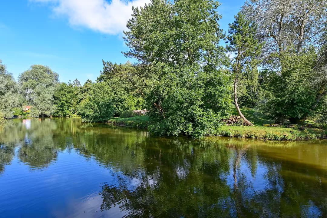 Une maison suspendue sur l’eau de son étang privé 