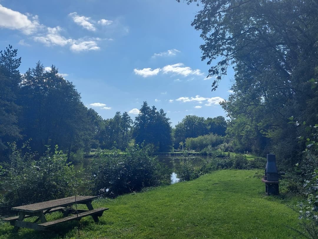 Etang au cœur de la campagne Mayennaise, parfait pour une journée ou un weekend pêche et barbecue