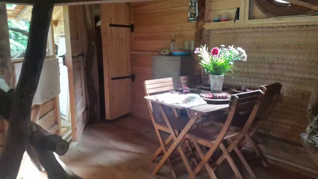 Maginifique cabane nichée dans les arcbres au bord de la rivière
