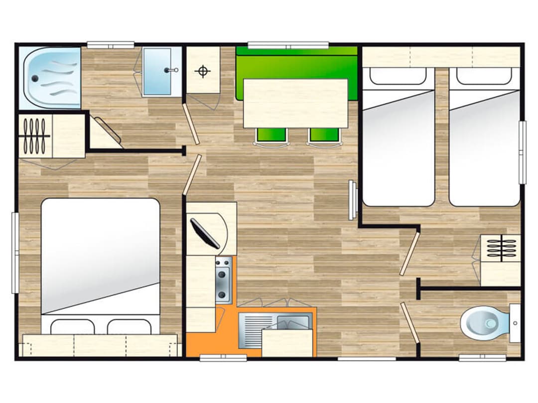 Mobil-home pour 4 personnes avec accès à un étang privé de 2 hectares.