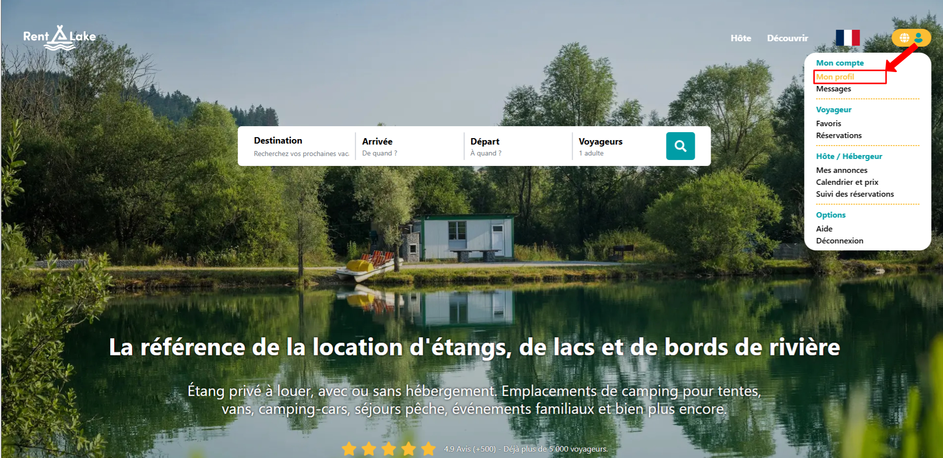 Image présentant le menu dépliant, faisant apparaitre l'élément cliquable Mon Profil