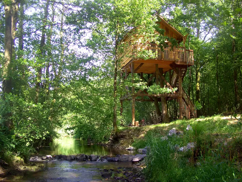 Cabane perchée en Wallonie – de 2 à 4 personnes – en lisière de rivière sauvage et d'étangs de pêche