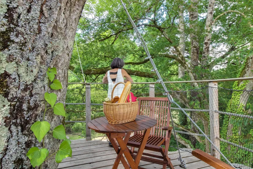 Cabane perchée pour 3 personnes au bord d'un étang de 2ha pour pêche et détente