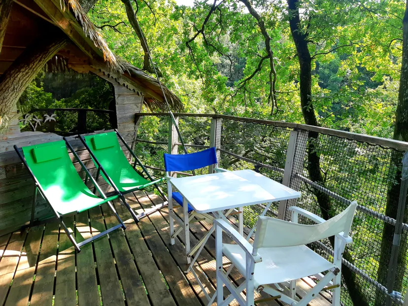 Cabane perchée à 15 m pour 3 personnes – Vue sur plan d’eau de 2ha – Mayenne