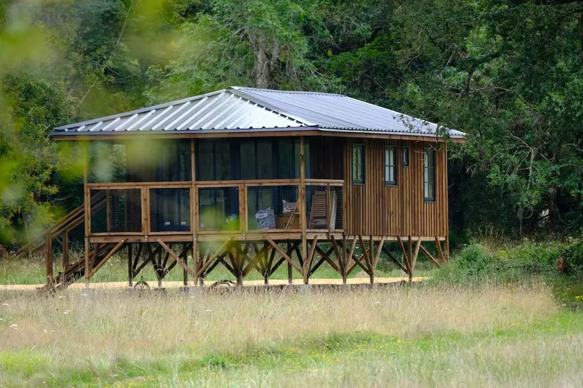Chalet 4/6 personnes sur pilotis avec étang de 3 ha