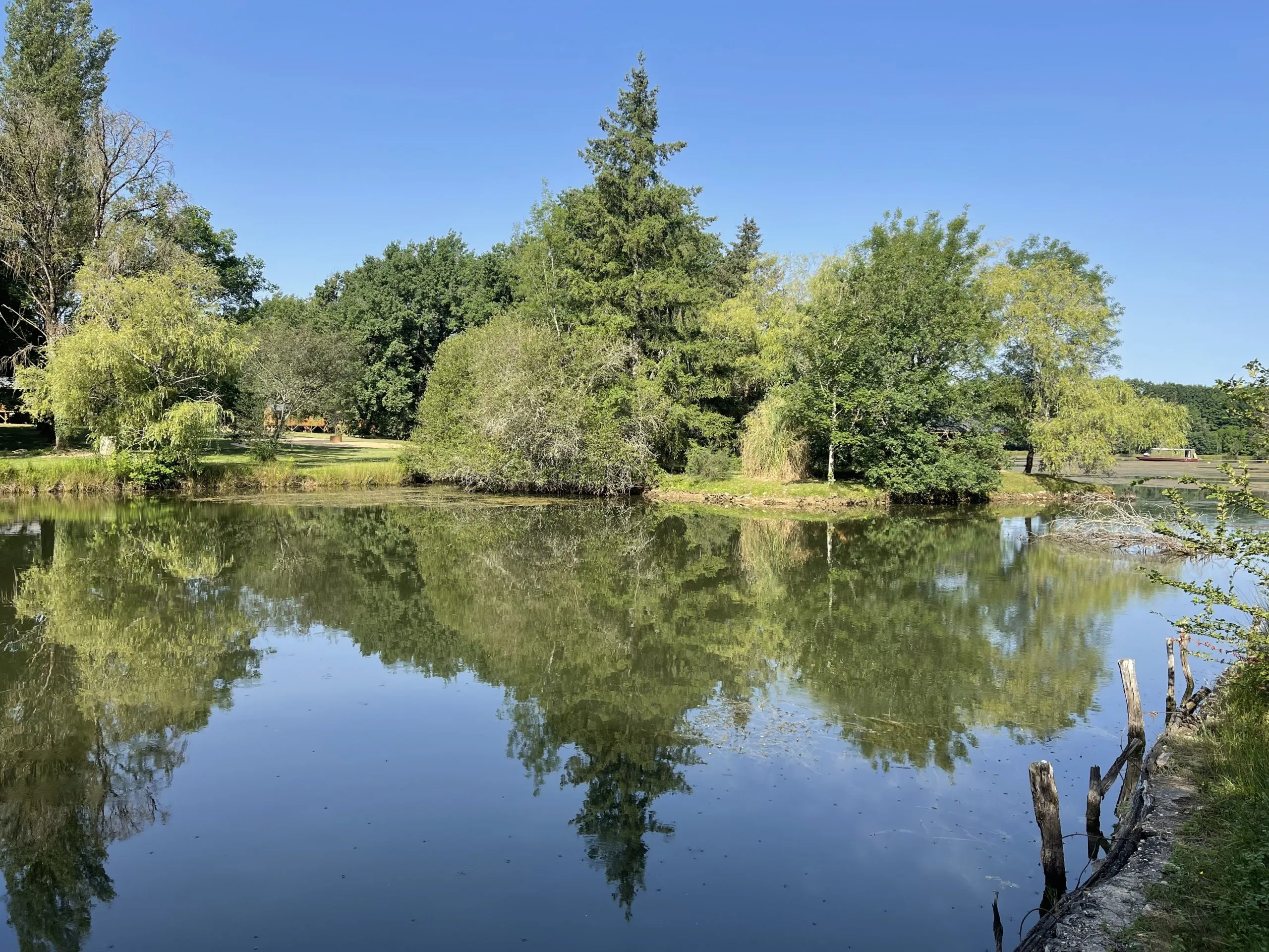 Chalet pilotis sur île privée avec vue imprenable sur l’étang