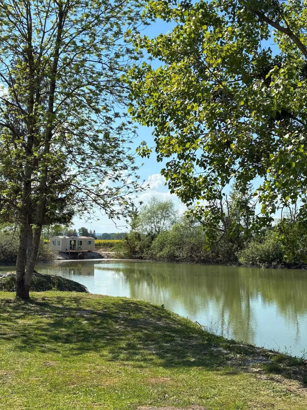 Mobil-home avec étang poissonneux dans le Grand Est