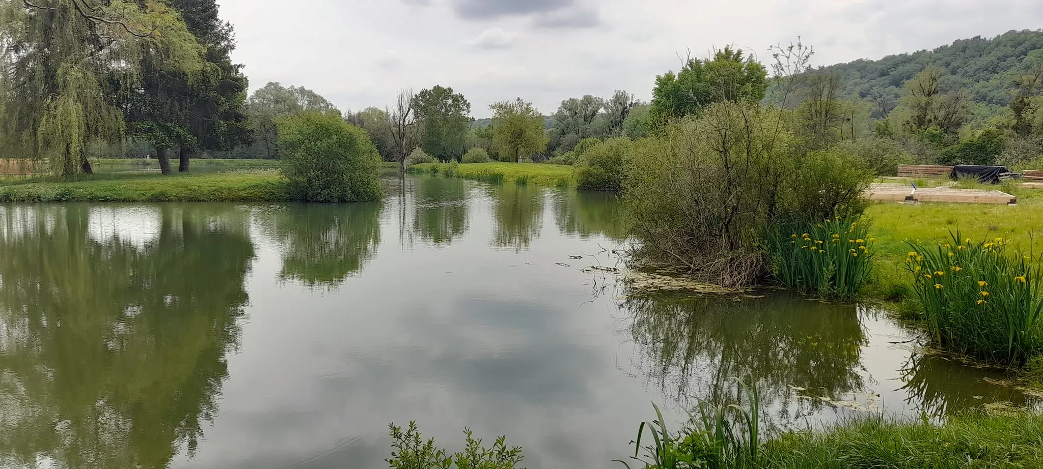Cabane atypique avec une terrasse ouverte sur l’étang