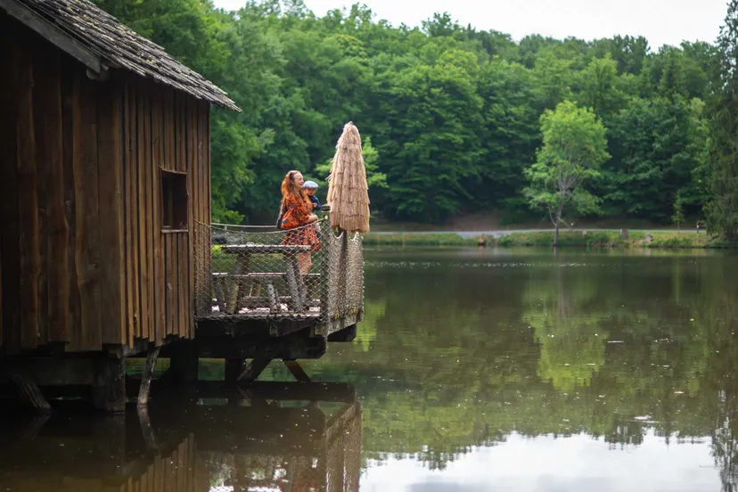 Cabane au bord d'un étang avec jusqu'à 5 couchages en Dordogne