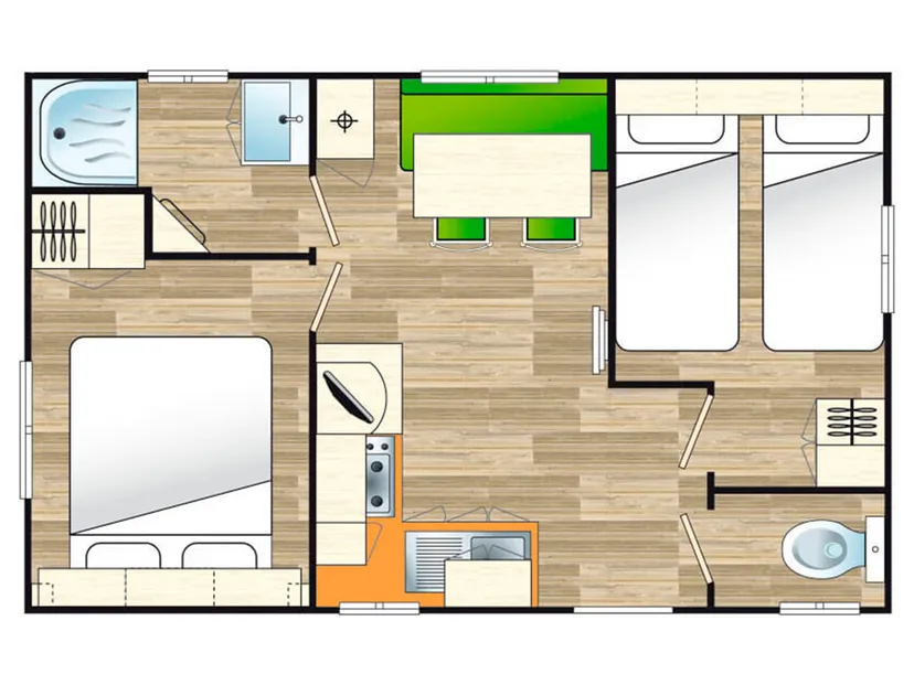 Mobil-home pour 4 personnes avec accès à un étang privé de 2 hectares.