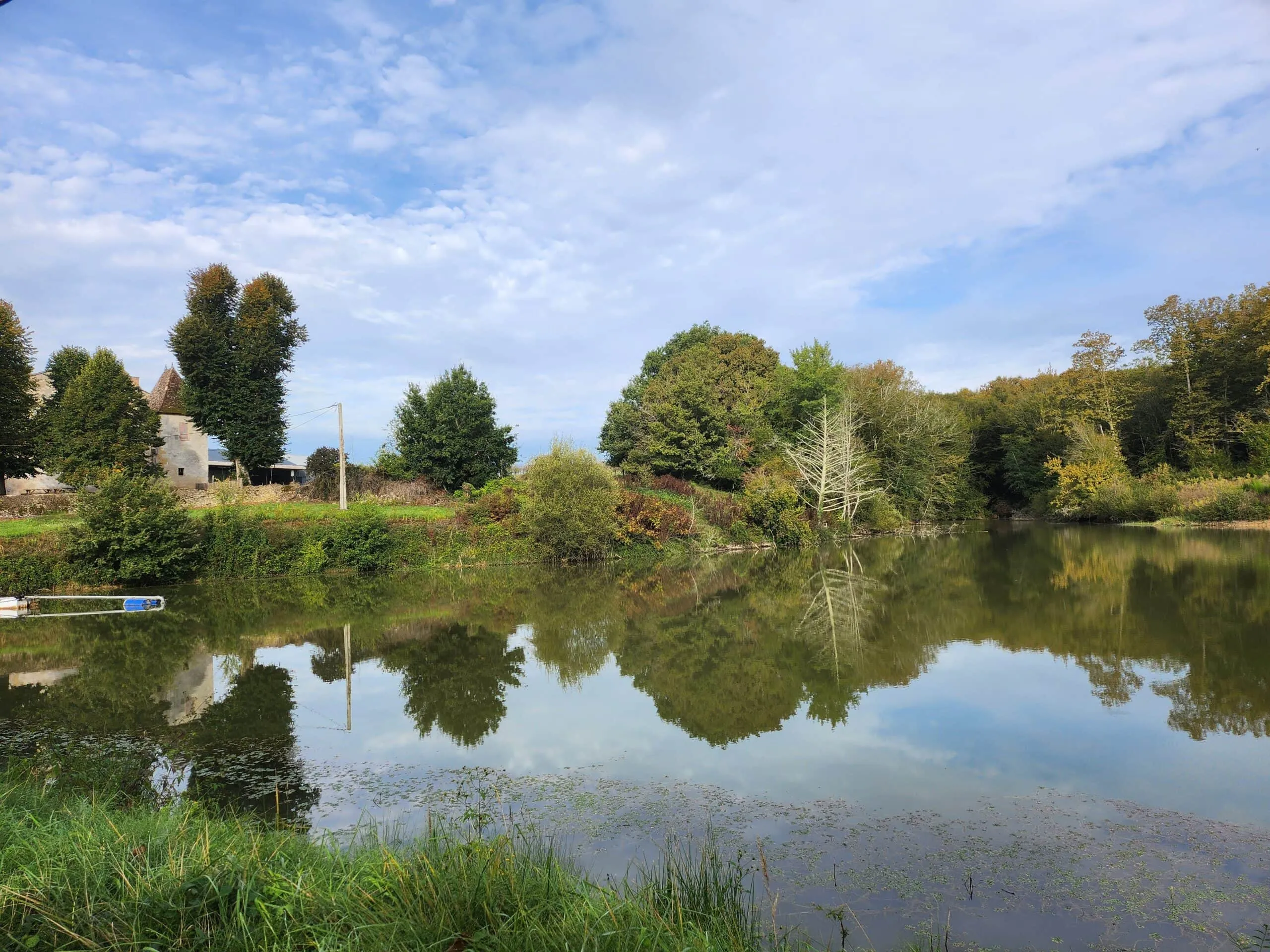 2 étangs au bord d’un château Bordelais et ses vignes