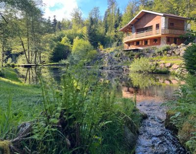 Chalet sauvage paisible entouré par des animaux